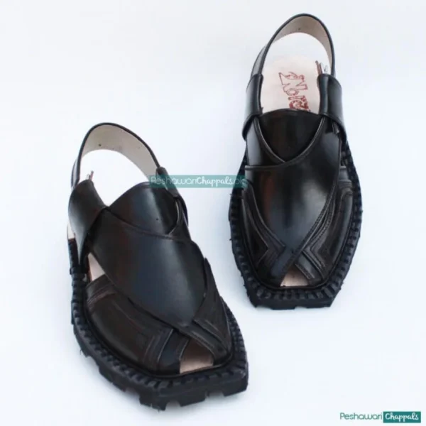 Hand Stitched Quetta Double Sole Black Norozi Chappal - Image 2