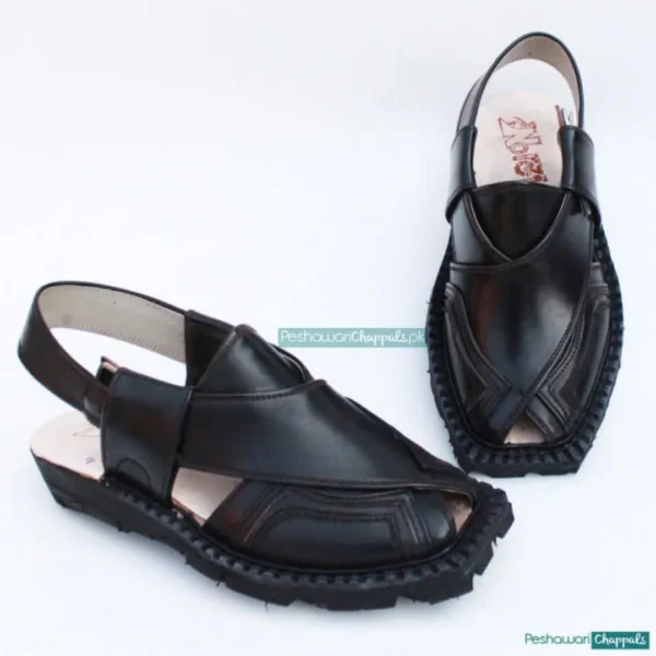 Hand Stitched Quetta Double Sole Black Norozi Chappal - Image 3