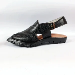 Black Printed Leather Quetta Norozi Shikari Chappal