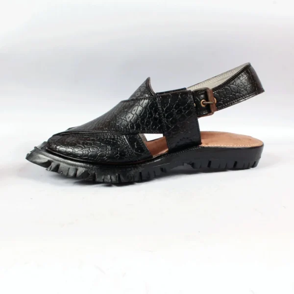 Black Printed Leather Quetta Norozi Shikari Chappal