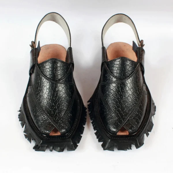 Black Printed Leather Quetta Norozi Shikari Chappal - Image 6