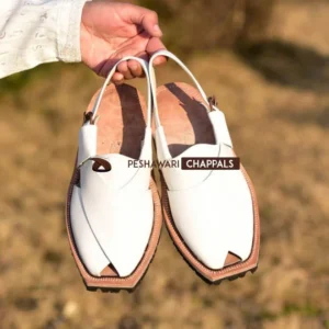 Handmade White Norozi Chappal with Double Sole