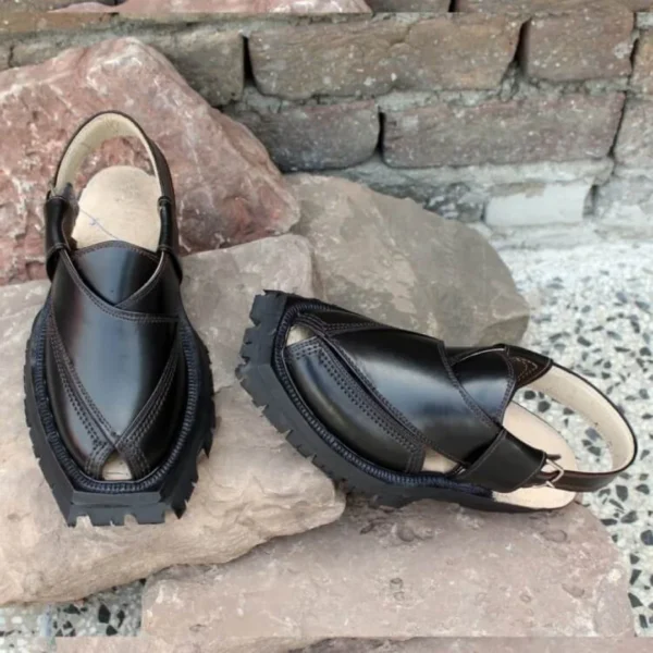 Classic Black Quetta Norozi Shikari Chappal with Double Sole - Image 2