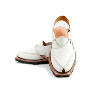 Handmade White Quetta Norozi Leather Chappal