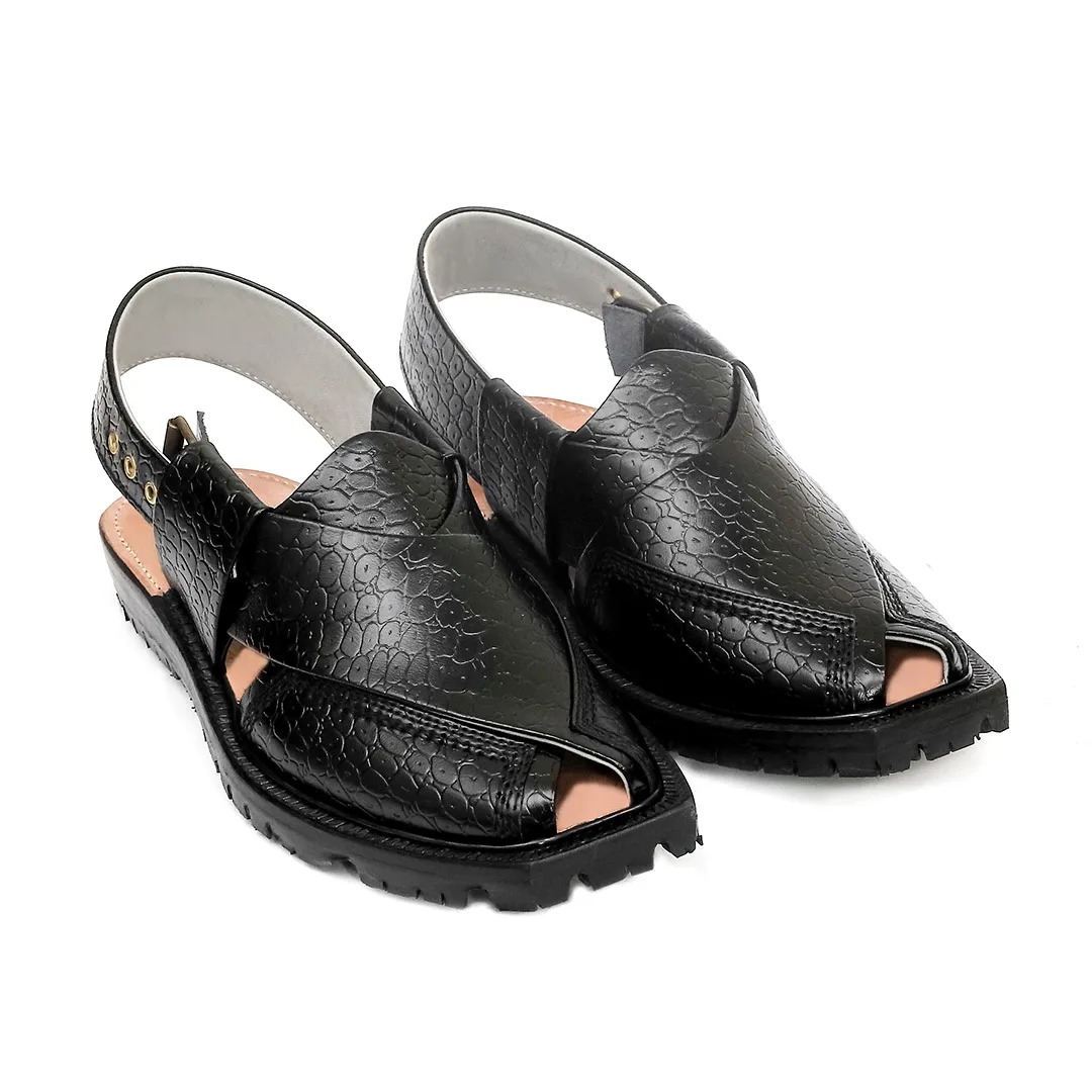 Printed Black Norozi Chappal With China Cut Shape - Image 2
