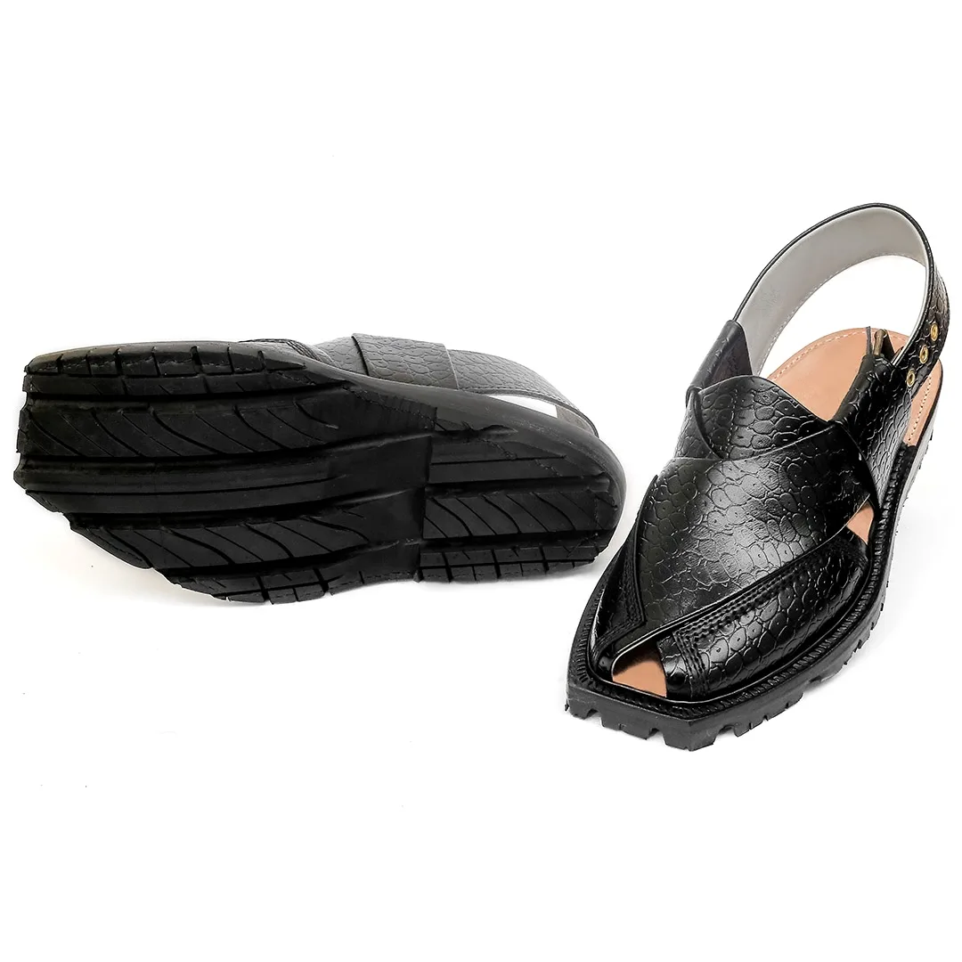 Printed Black Norozi Chappal With China Cut Shape - Image 3