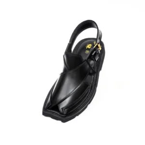 Black Peshawari Chappal with Double Tire Sole