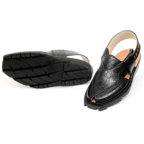 Black Printed Leather Quetta Norozi Chappal - Image 4