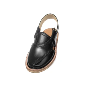 Black Brock Leather Quetta Norozi Chappal with Round Shape
