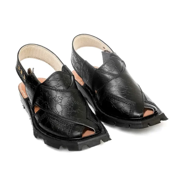 Handmade Black Printed Leather Shikari Leather Chappal - Image 2