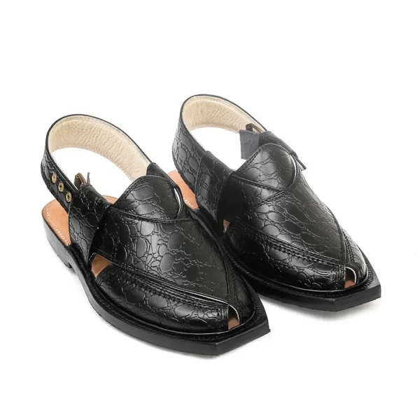 Black Printed Leather Quetta Norozi Chappal - Image 2