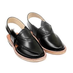 Black Brock Leather Quetta Norozi Chappal with Round Shape