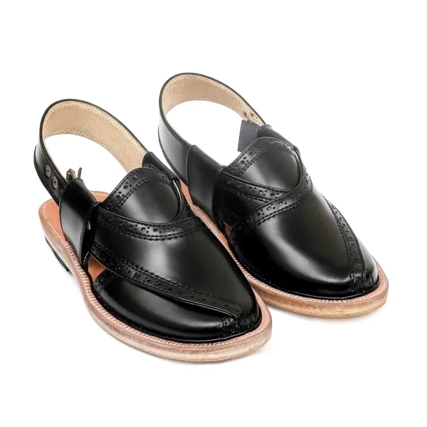 Black Brock Leather Quetta Norozi Chappal with Round Shape - Image 2