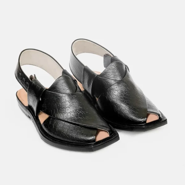 Black Printed Leather Quetta Norozi Chappal - Image 2