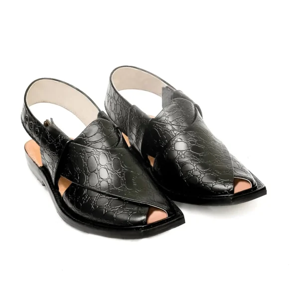 Printed Black Norozi Chappal With Single Sole - Image 2
