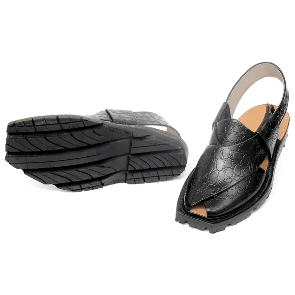 Printed Black Norozi Chappal With Double Sole - Image 3