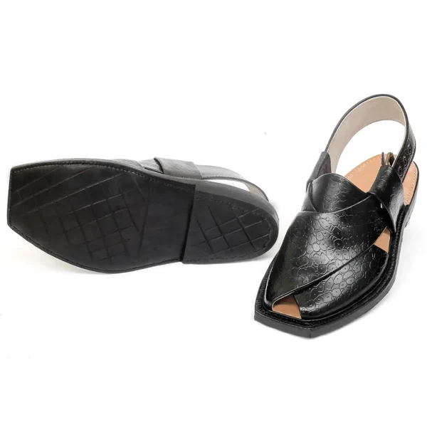 Black Printed Leather Quetta Norozi Chappal - Image 3