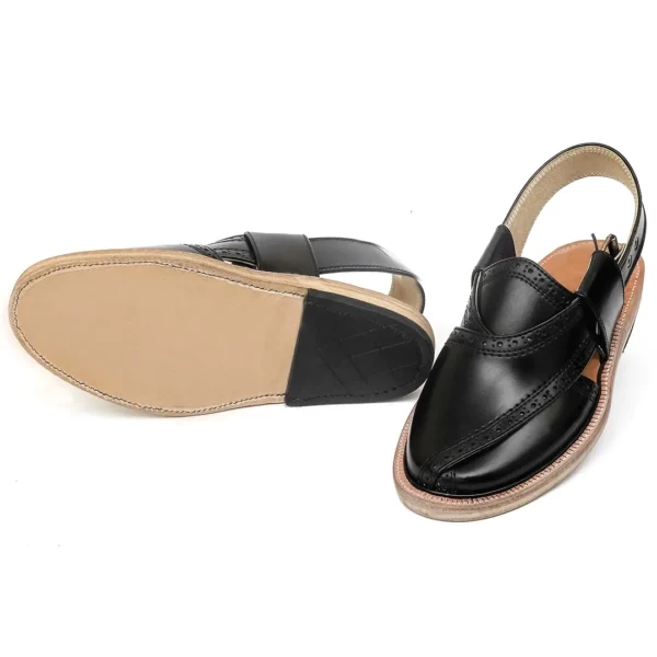 Black Brock Leather Quetta Norozi Chappal with Round Shape - Image 3