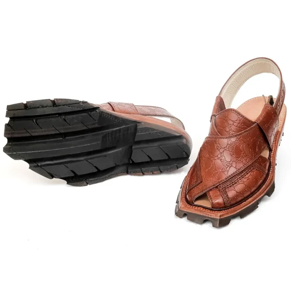 Mustard Printed Leather Quetta Norozi Shikari Chappal - Image 3