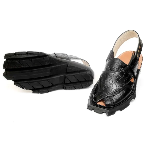 Handmade Black Printed Leather Shikari Leather Chappal - Image 3