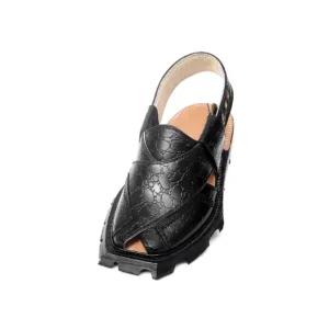 Handmade Black Printed Leather Shikari Leather Chappal