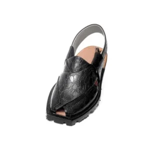 Printed Black Norozi Chappal with China Cut Shape