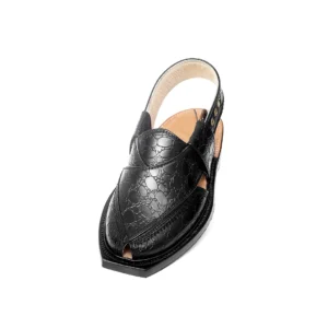 Black Printed Leather Quetta Norozi Chappal