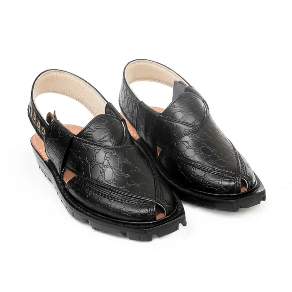 Black Printed Leather Quetta Norozi Chappal - Image 3