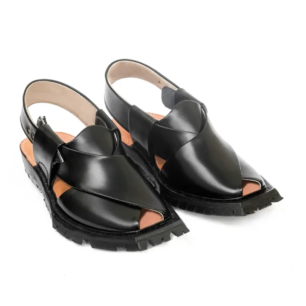 Handmade Black Quetta Norozi Shikari Leather Chappal - Image 3