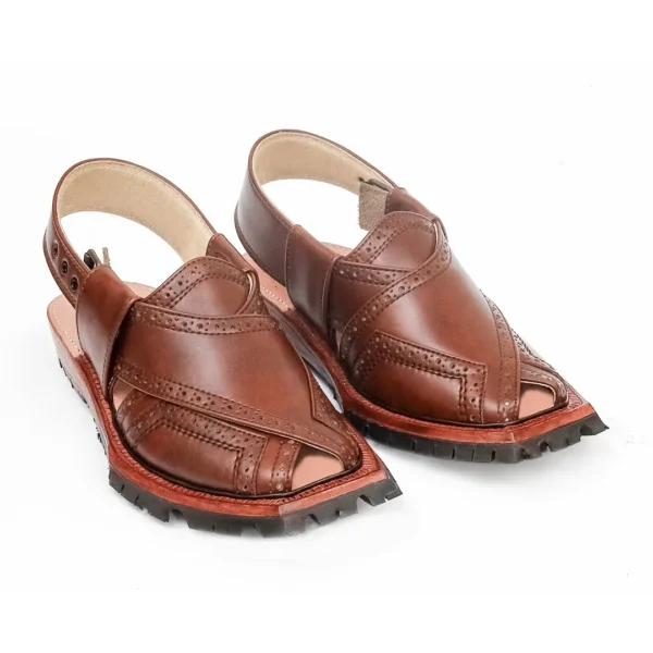 Handmade Mustard Brock Quetta Shikari Leather Chappal - Image 2