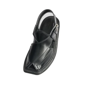 Black Peshawari Chappal With Triple Gear