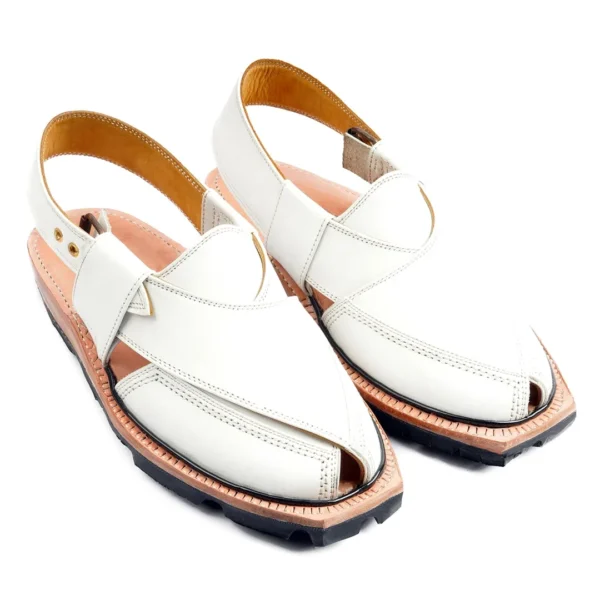 Handmade White Quetta Norozi Leather Chappal - Image 3